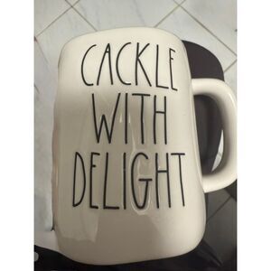 Rae Dunn CACKLE WITH DELIGHT White Coffee Mug Double Sided Witch Hat
